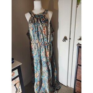 Paisley Print Ruffled Bottom Halter Style Maxi Dress 20 4X